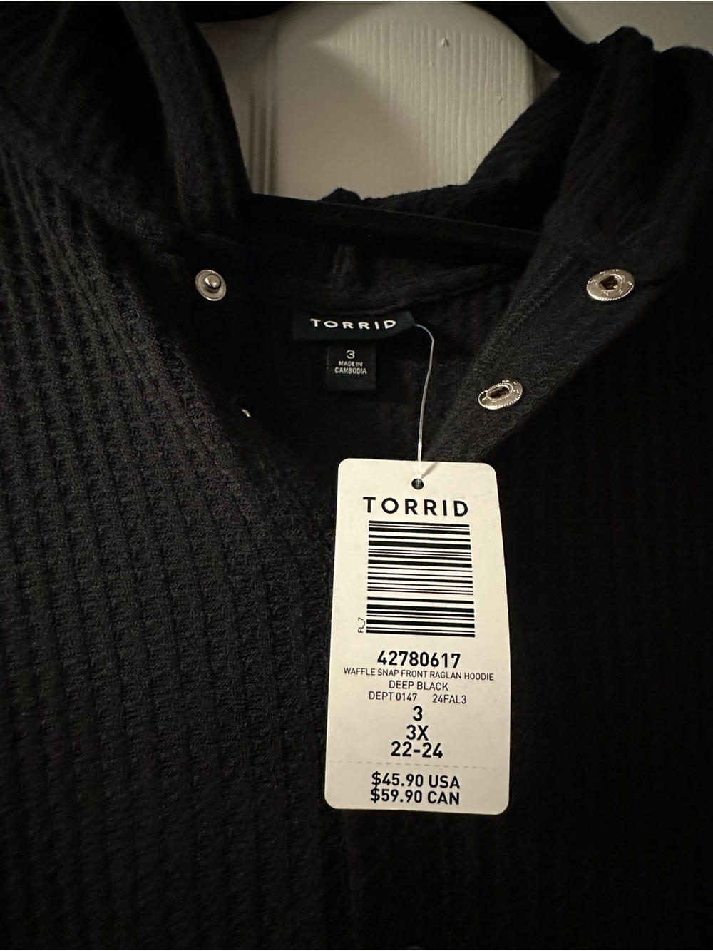 torrid NWT Black Waffle Knit Hooded Henley - Picture 2 of 9